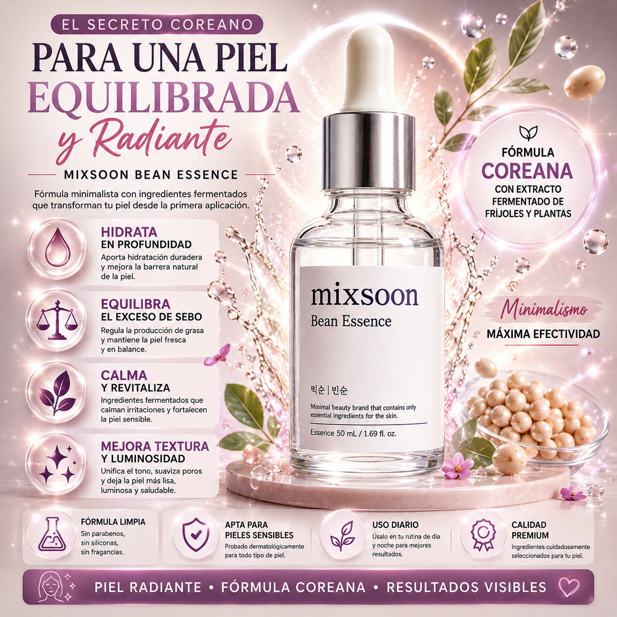 GlowBean™️ – Esencia de Frijol Fermentado para Piel de Cristal, Hidratación y Glow Natural ✅
