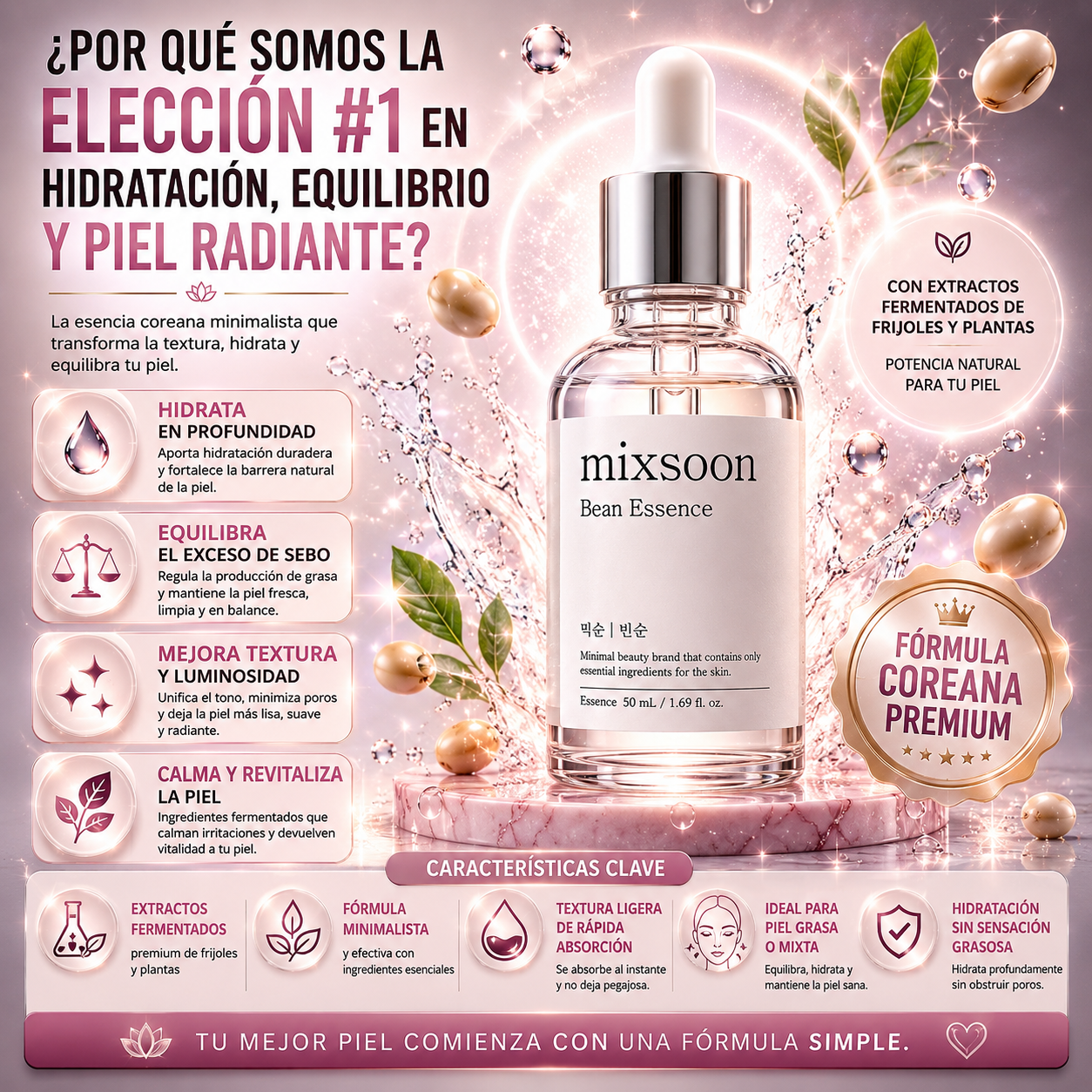 GlowBean™️ – Esencia de Frijol Fermentado para Piel de Cristal, Hidratación y Glow Natural ✅